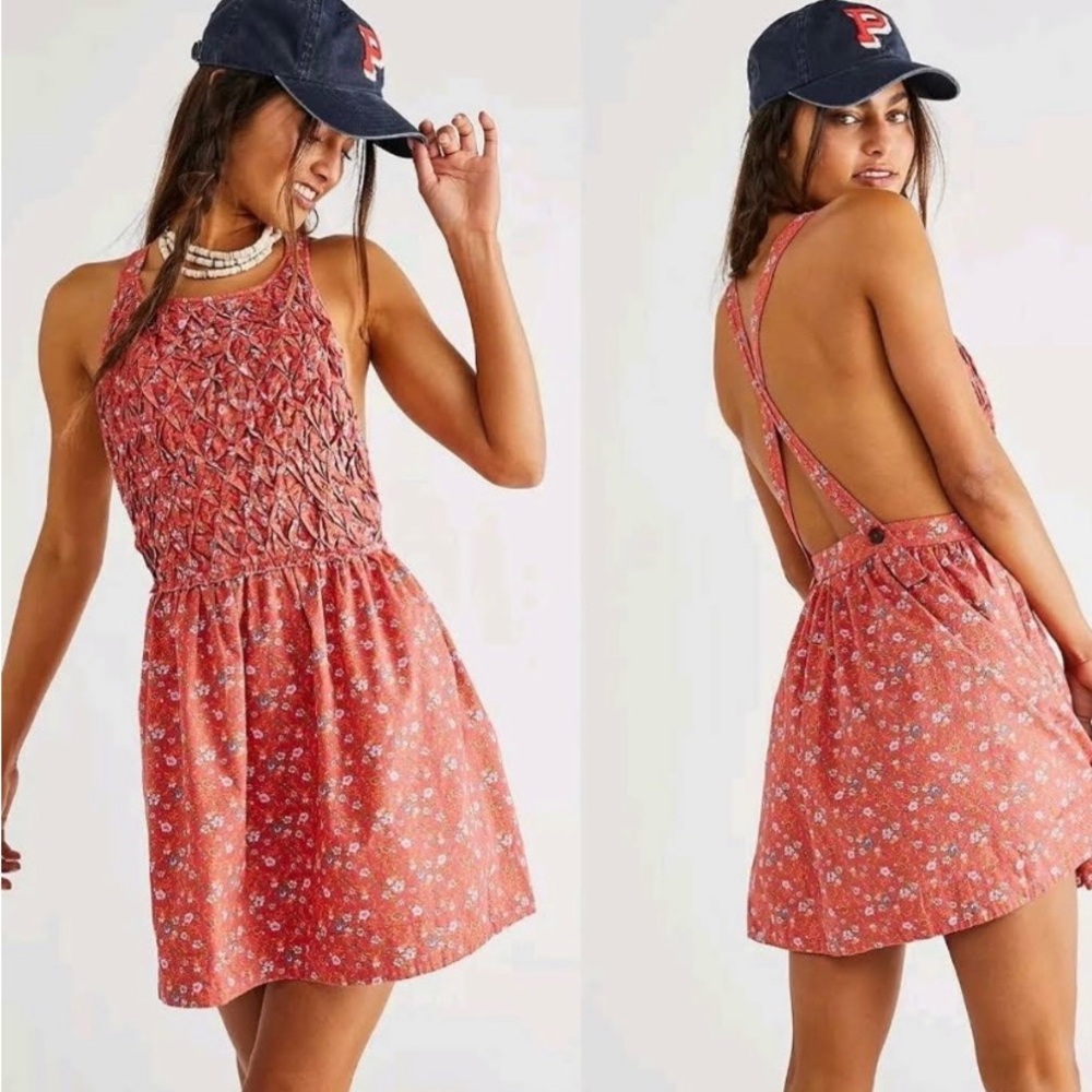 Free People Petunia Mini Dress ✨ Poppy Size Medium | pink coral fit & flare